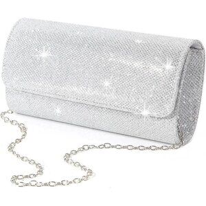 Women's Silver Sparkling Glitter Elegant Evening Purse Clutch Handbag
